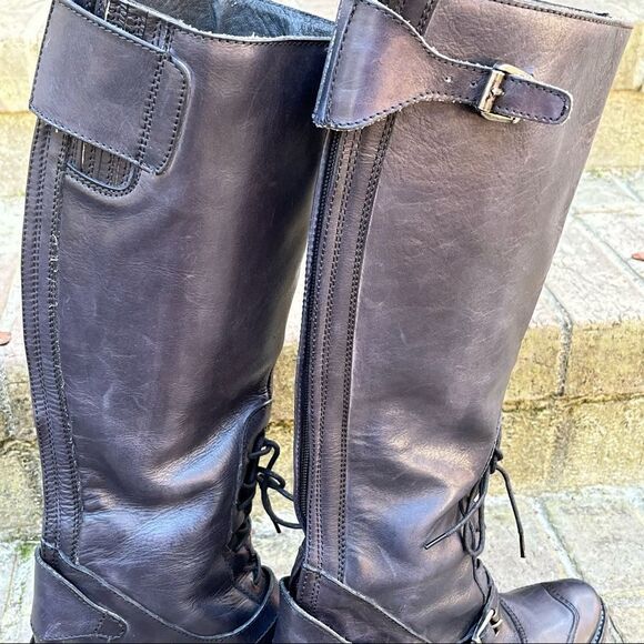 Frye Leather Sandra Tall Black Lace Up Riding/ Moto Boot 6M - Picture 3 of 10